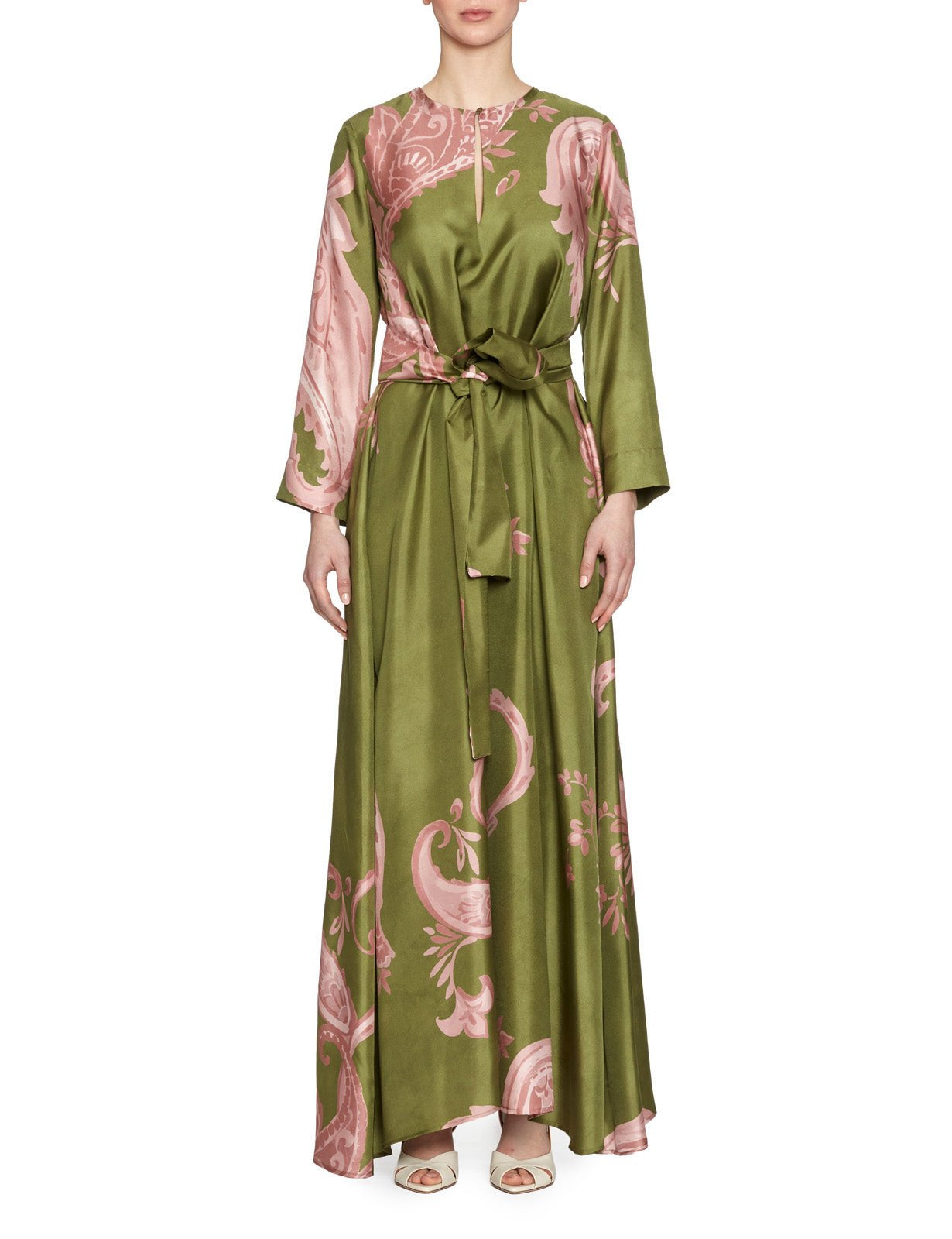 abito arabesque fantasia floreale verde rosa - co.go - abito