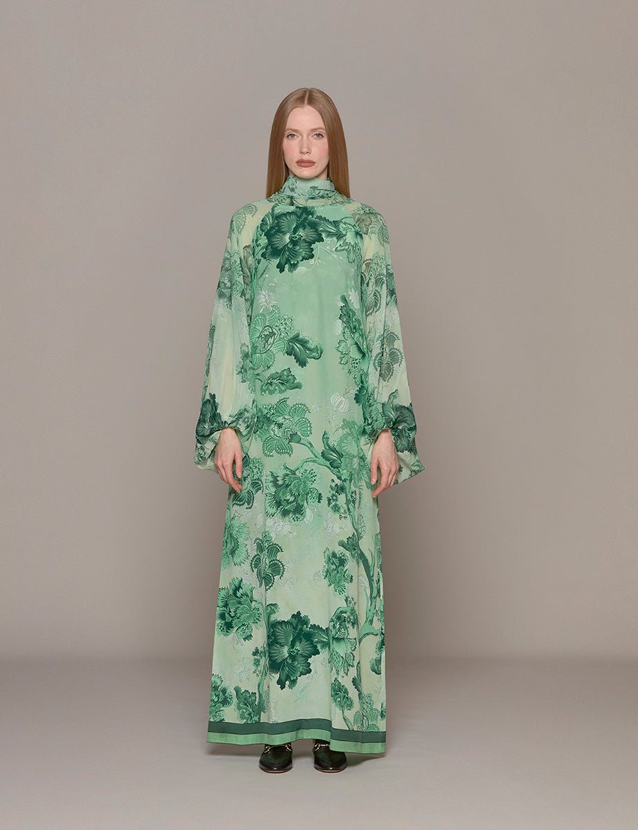 abito arpocrate seta verde fiori rami - for restless sleepers - abito