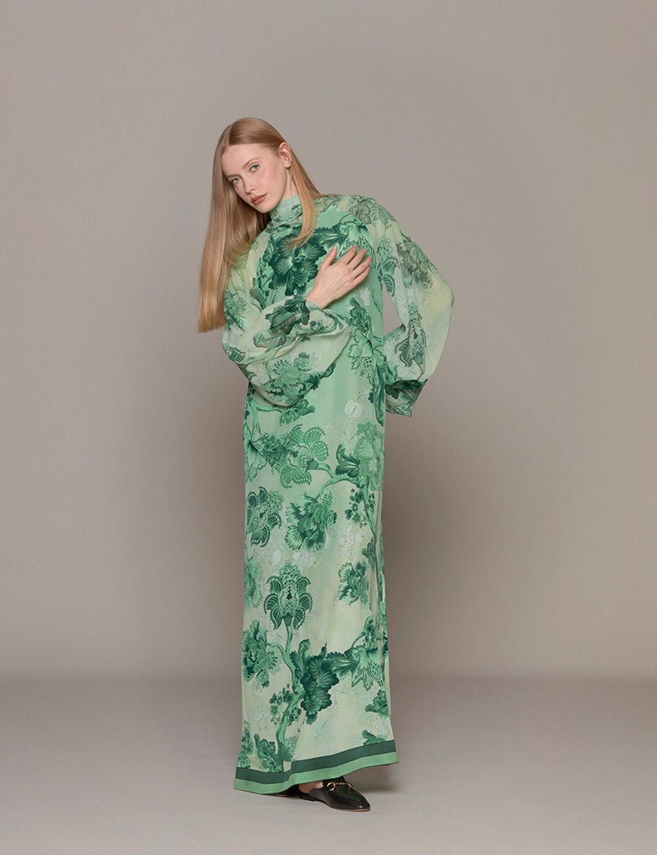 abito arpocrate seta verde fiori rami - for restless sleepers - abito
