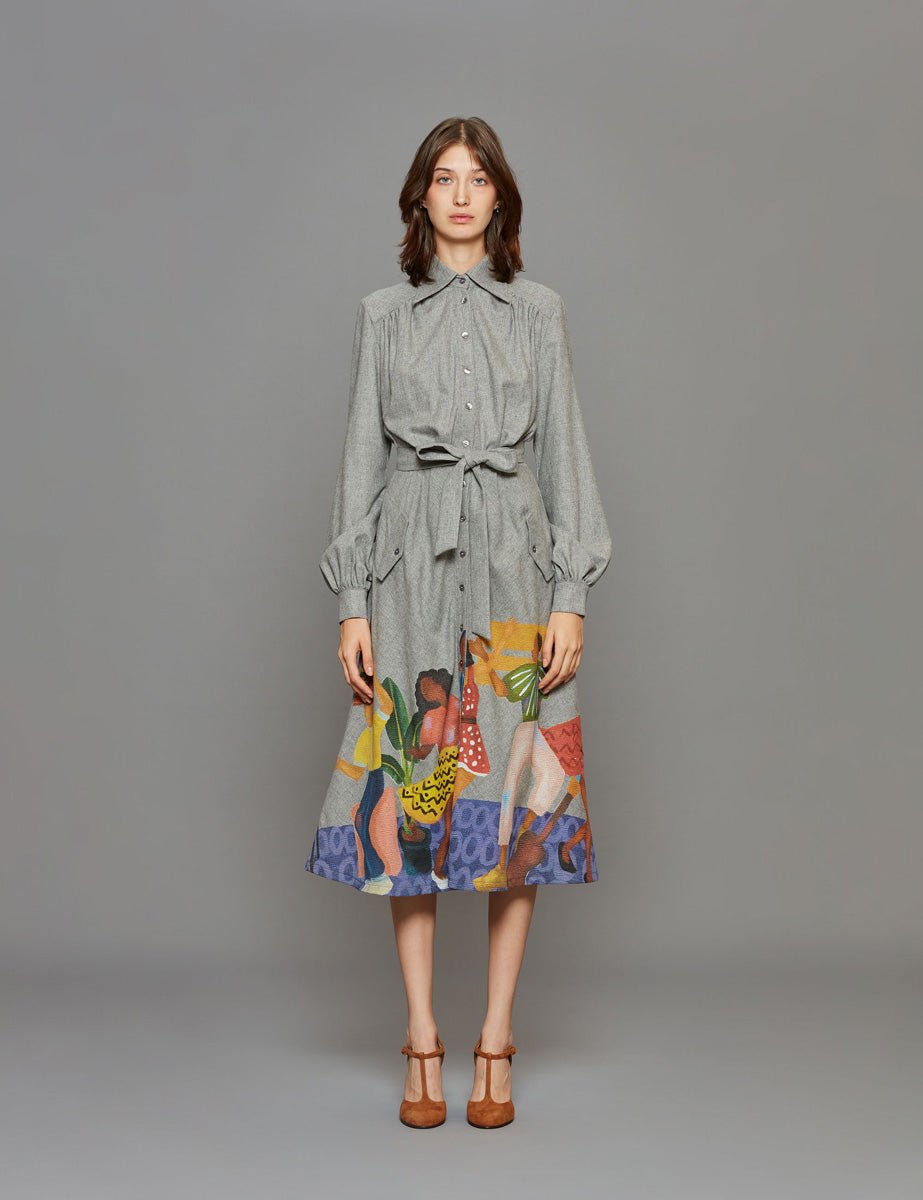 abito chemisier midi disegni grigio - stella jean - chemisier