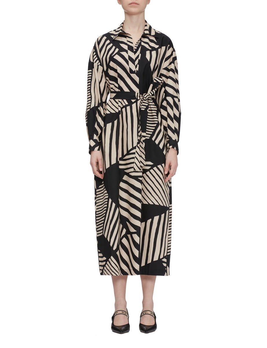 abito chemisier midi panna nero - alpha - abito