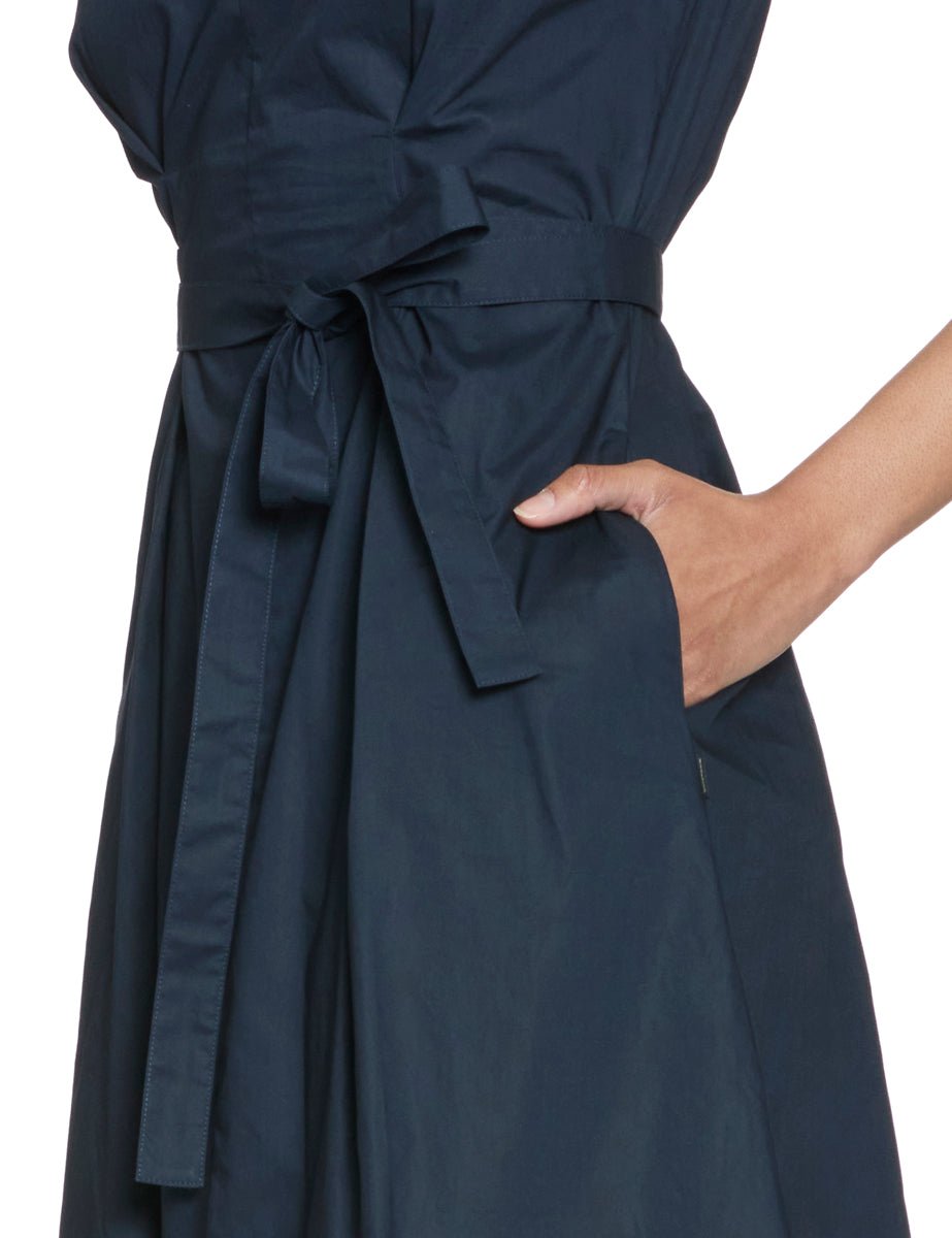 abito cinturato popeline blu - woolrich - abito