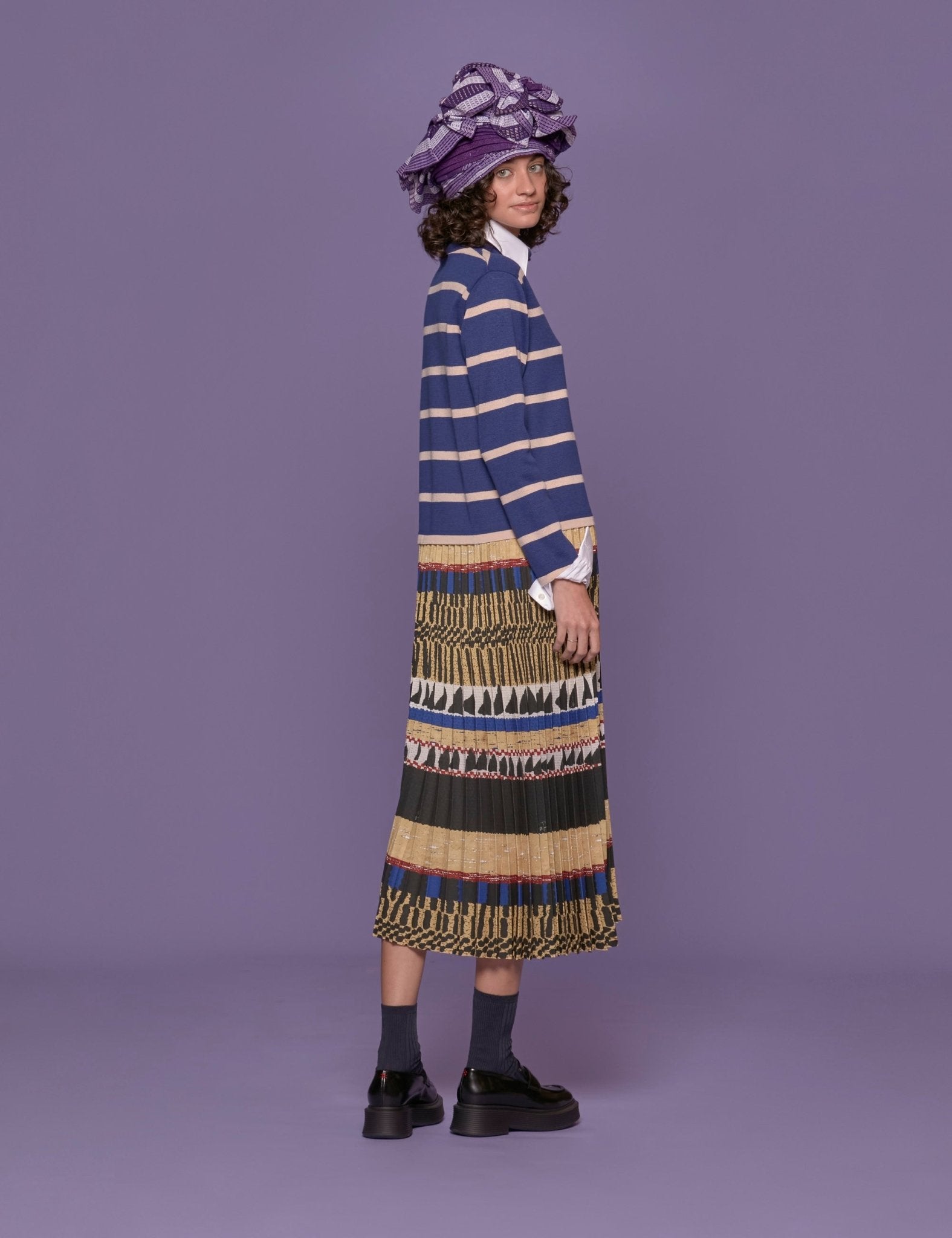 abito gonna plisse righe - stella jean - abito