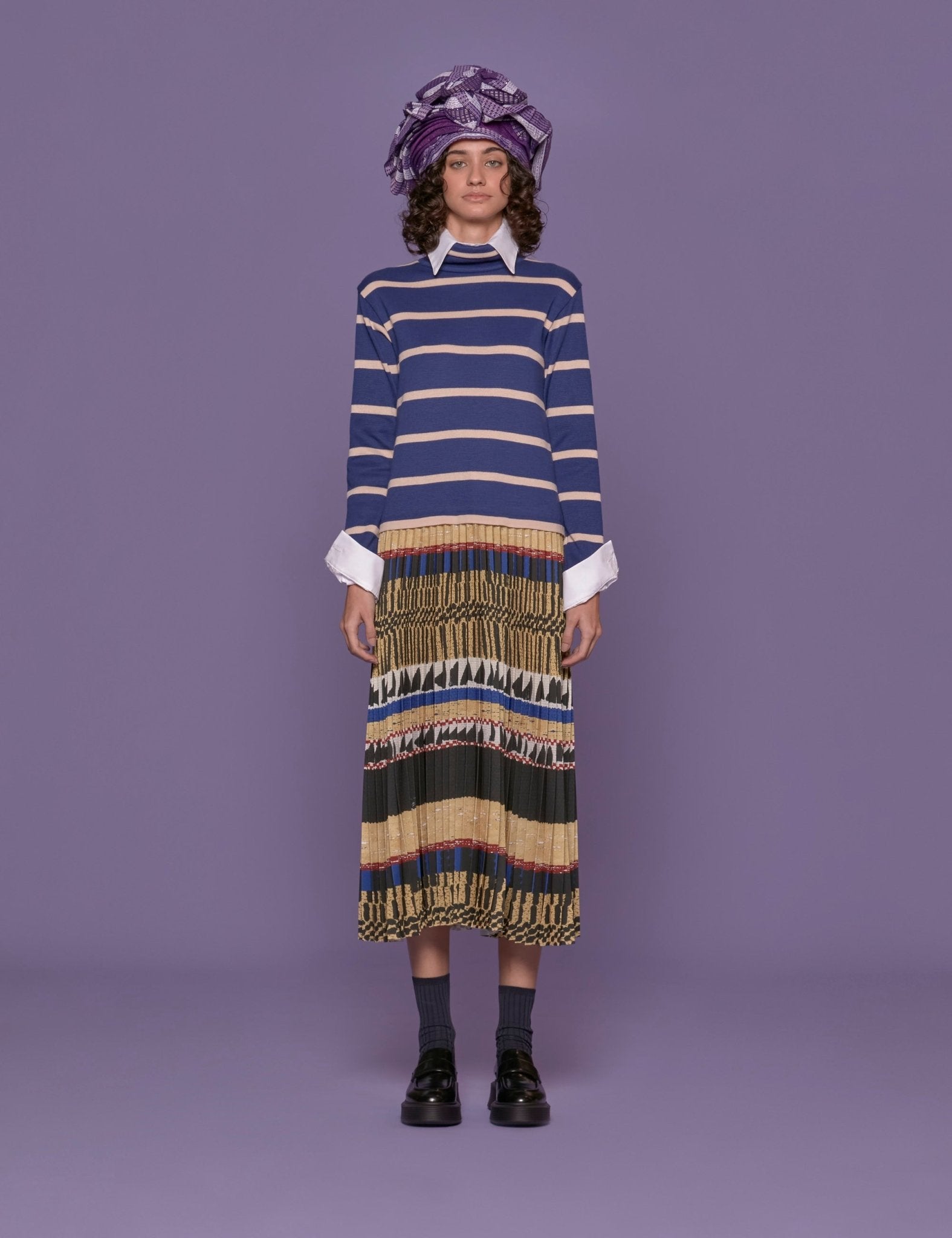 abito gonna plisse righe - stella jean - abito