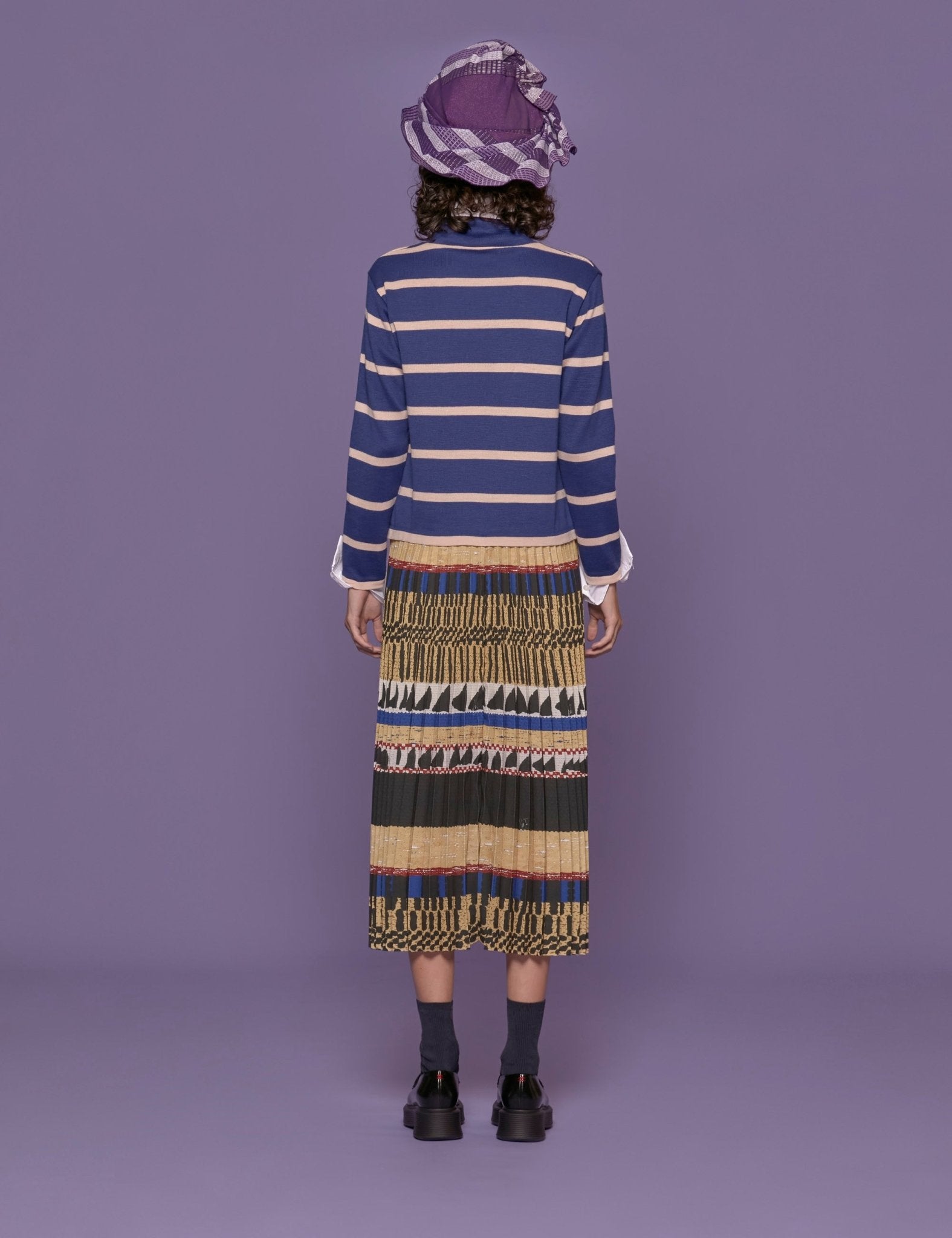 abito gonna plisse righe - stella jean - abito