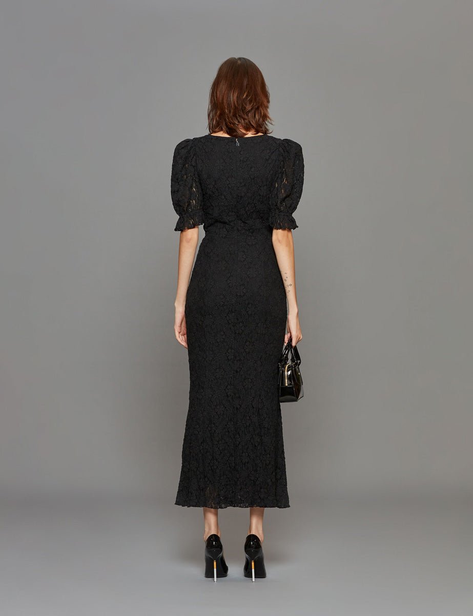 abito lace manica sbuffo nero - rotate - abito