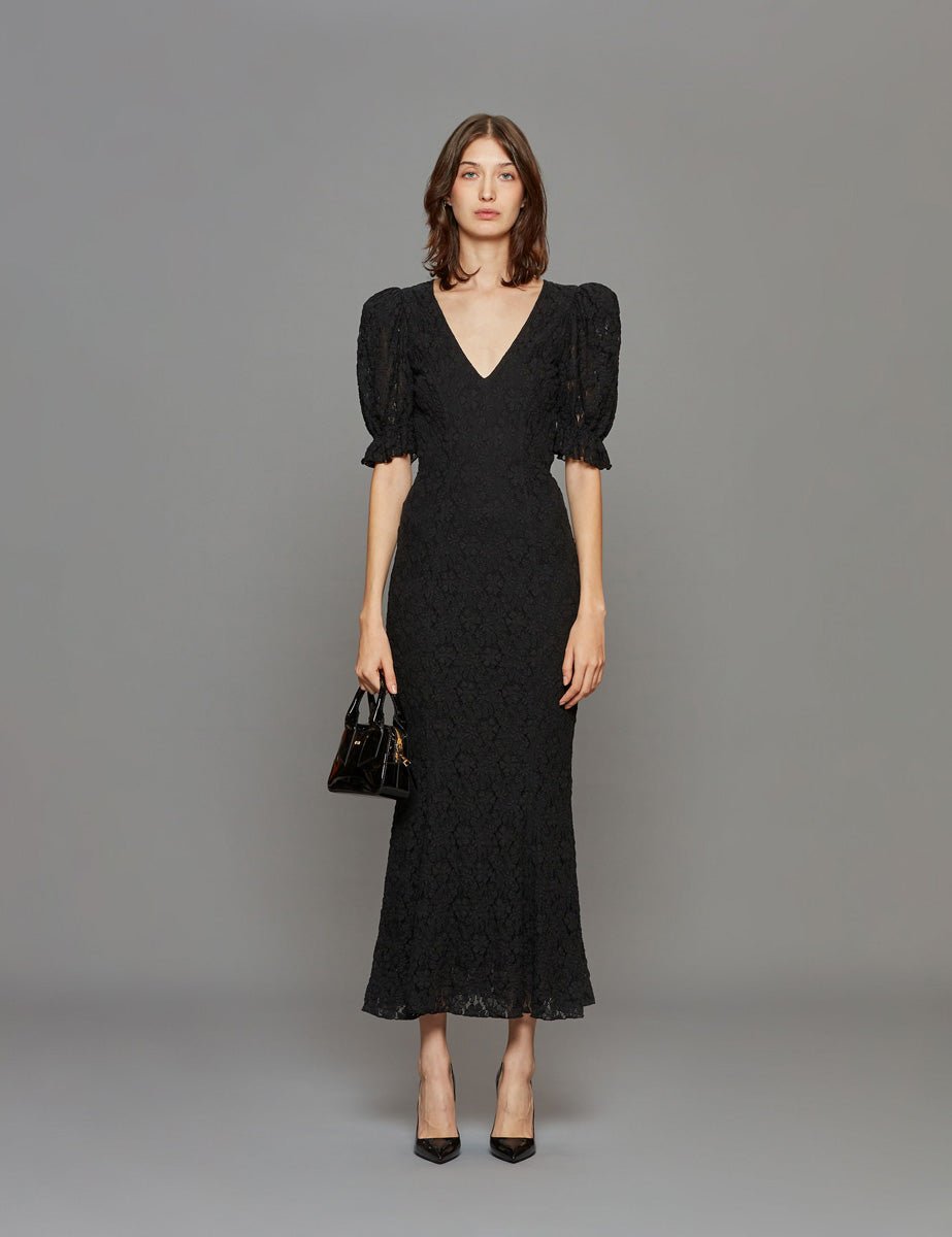 abito lace manica sbuffo nero - rotate - abito
