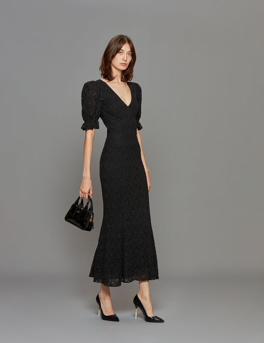 abito lace manica sbuffo nero - rotate - abito