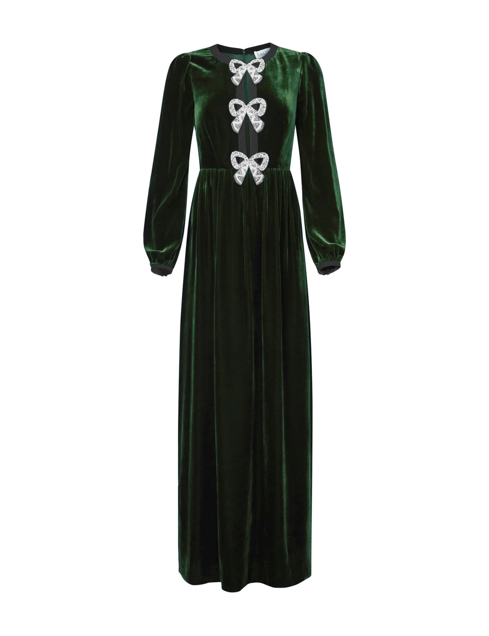 abito lungo camille fiocchi verde - saloni - abito