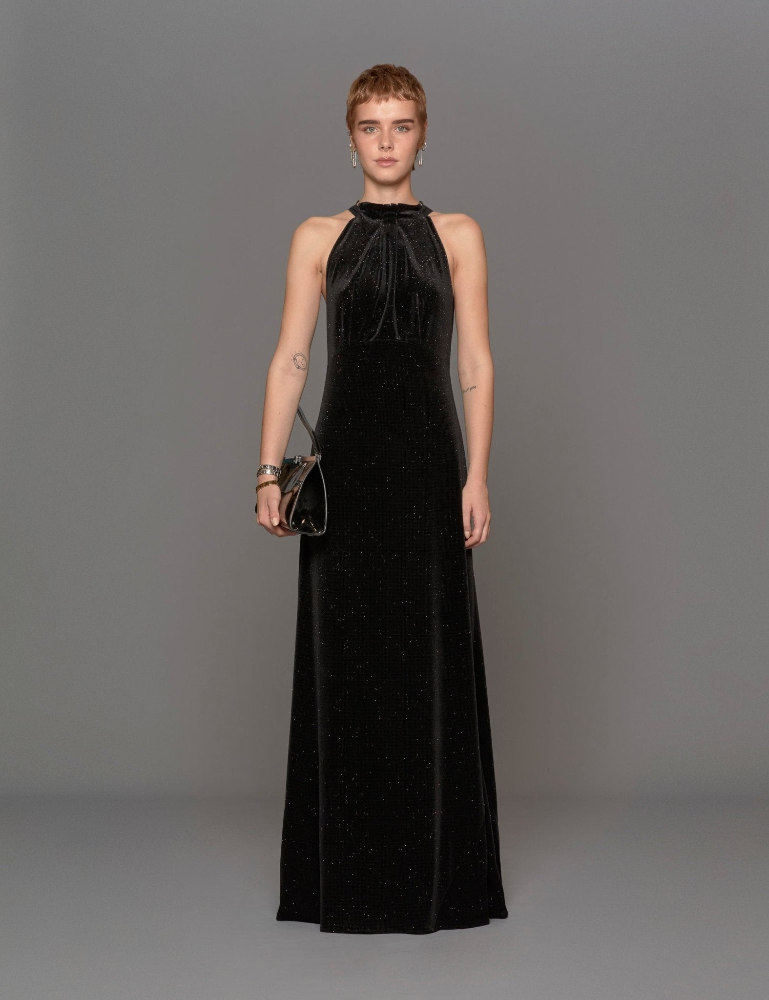 abito lungo fiocco nero - blufrida - abito