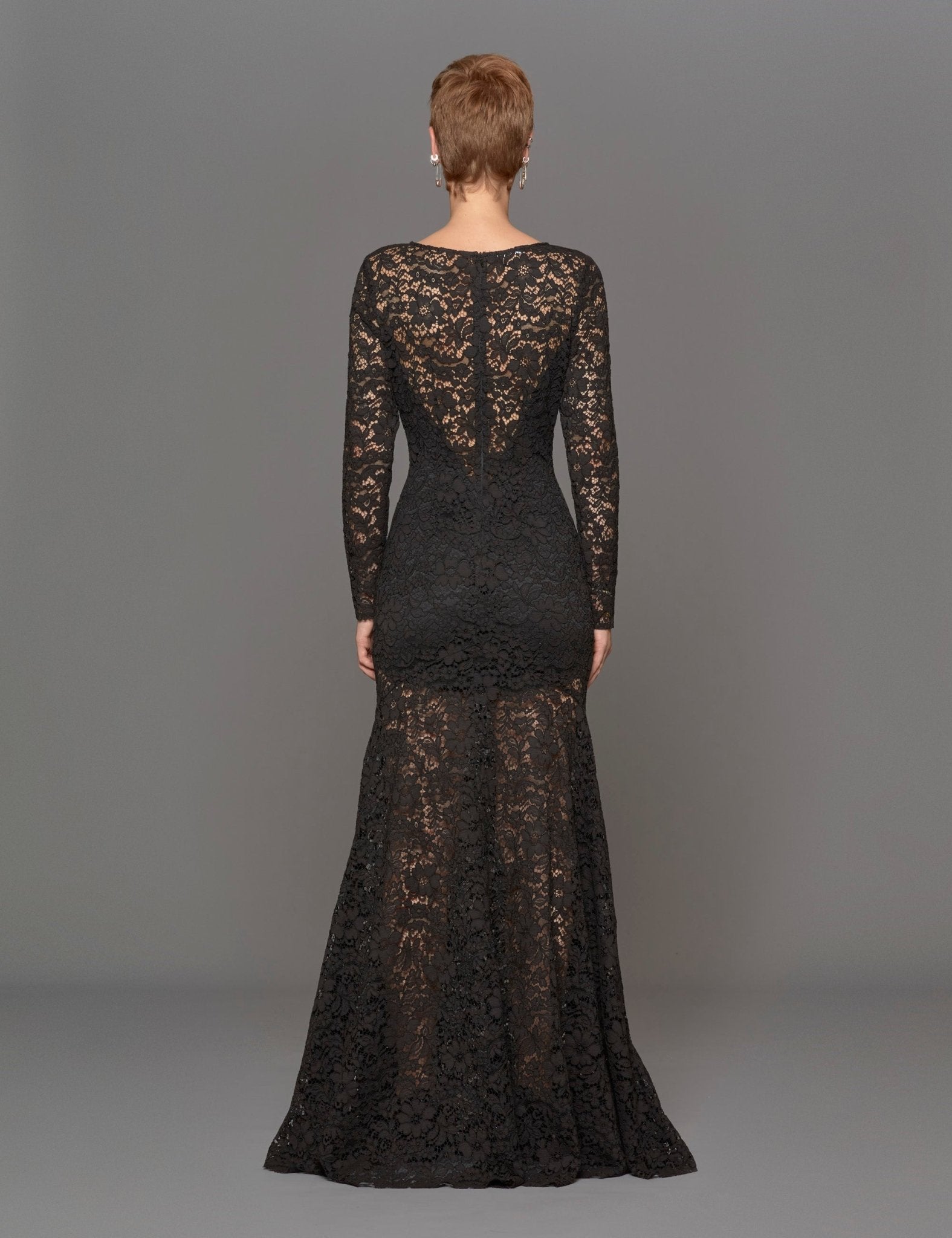 abito lungo girocollo pizzo nero - blufrida - abito