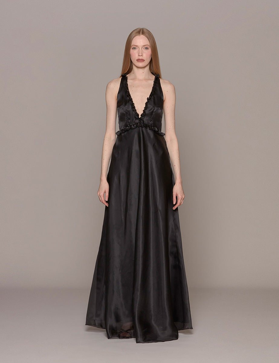 abito lungo organza scollo profondo nero - vivetta - abito