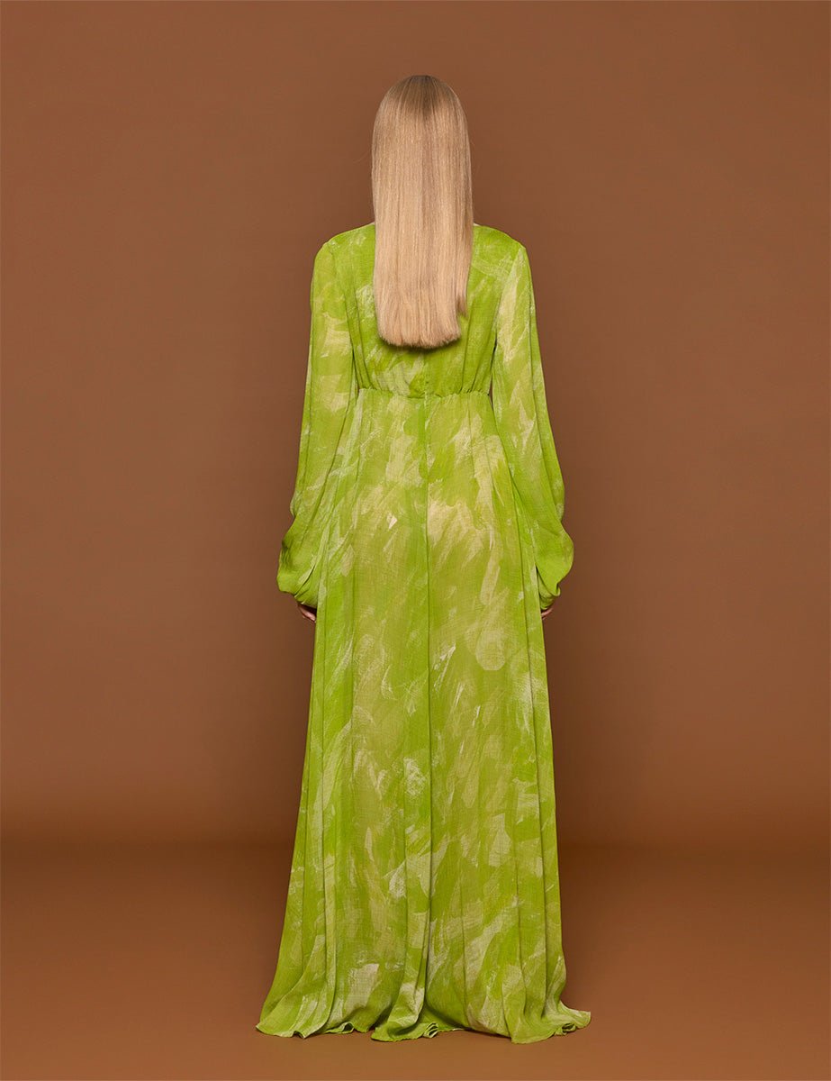 abito lungo seta verde acido - stella jean - abito