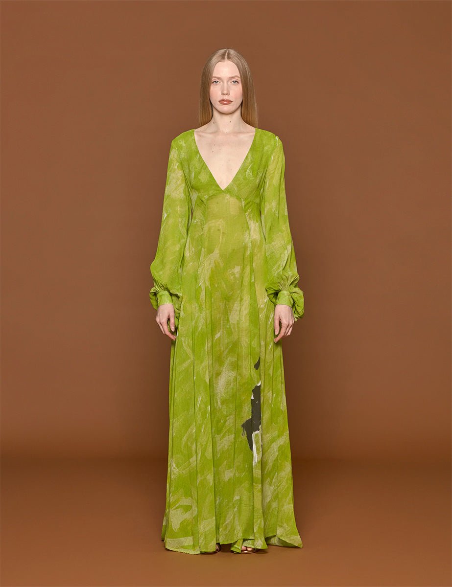 abito lungo seta verde acido - stella jean - abito