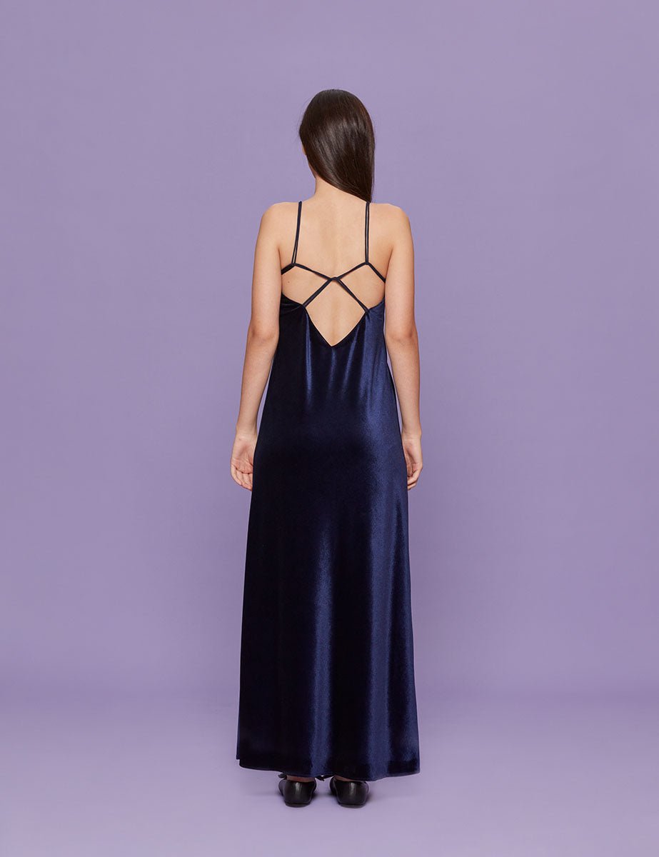 abito lungo velluto blu - blufrida - abito