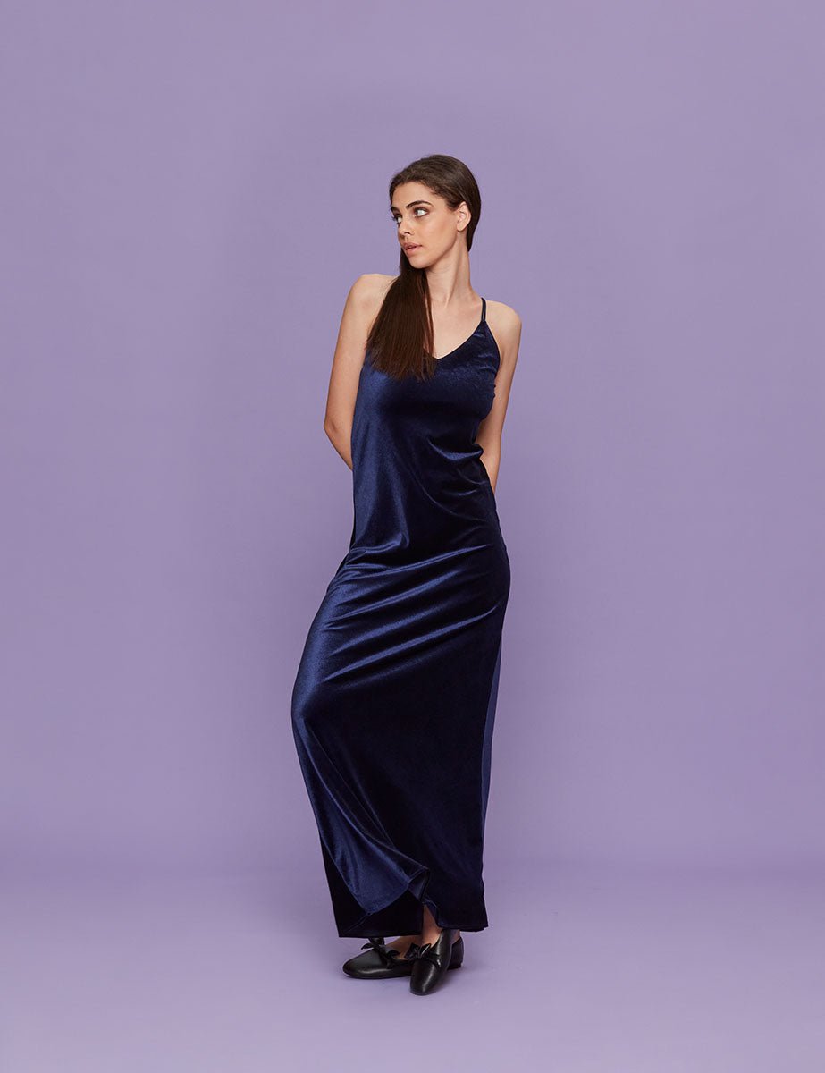 abito lungo velluto blu - blufrida - abito