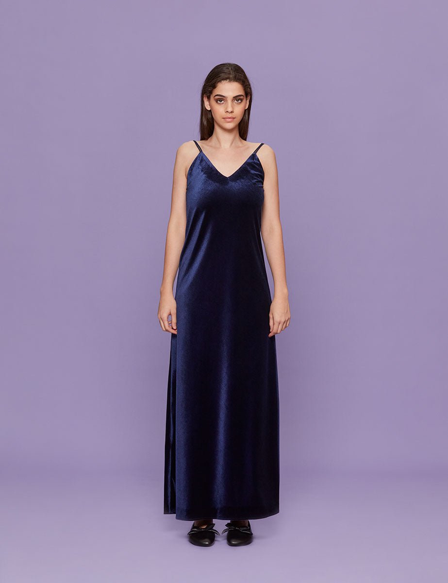abito lungo velluto blu - blufrida - abito