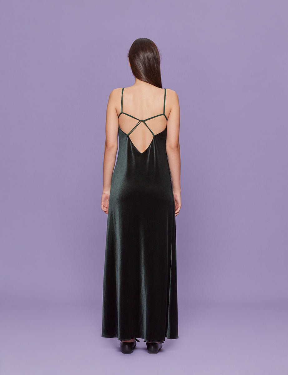 abito lungo velluto verde - blufrida - abito