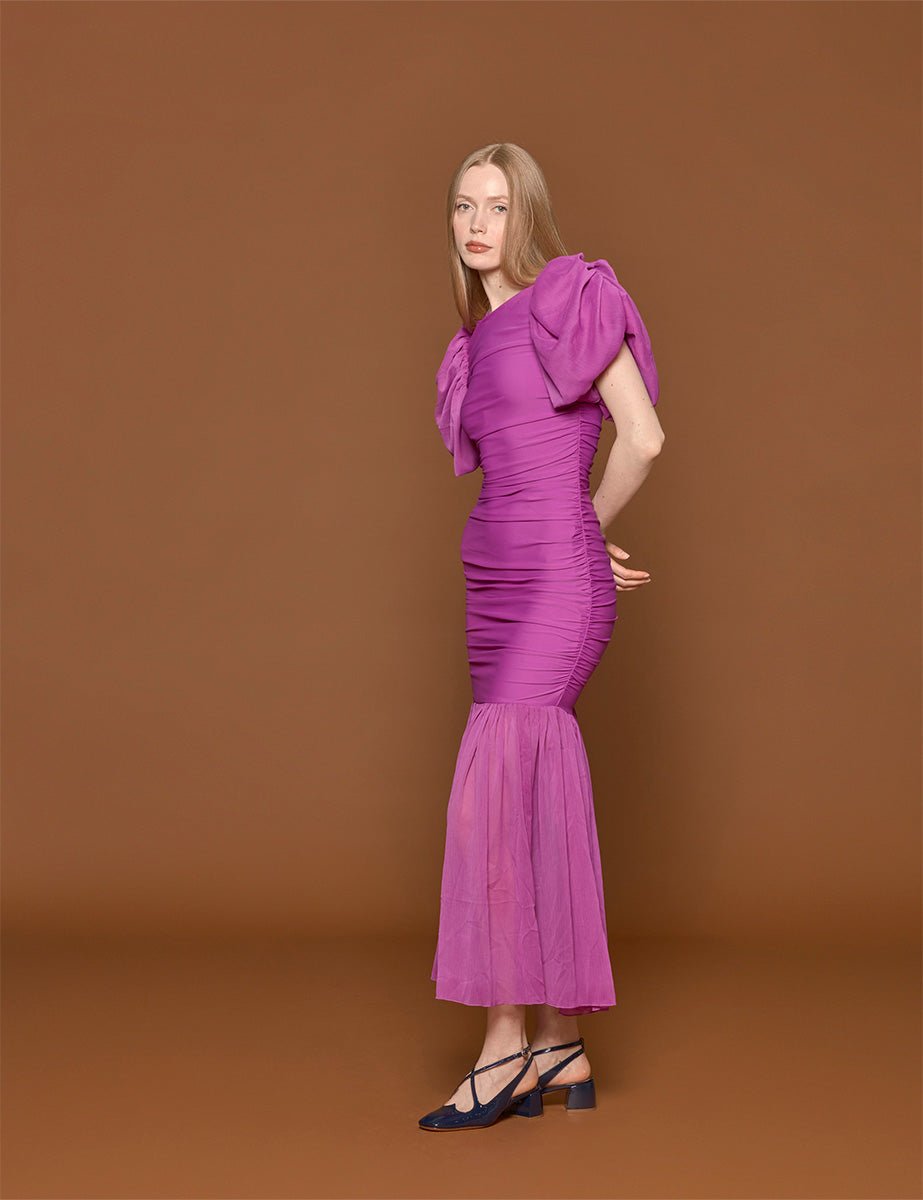 abito manica chiffon puff purple - rotate - abito
