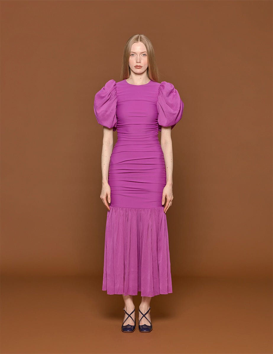 abito manica chiffon puff purple - rotate - abito