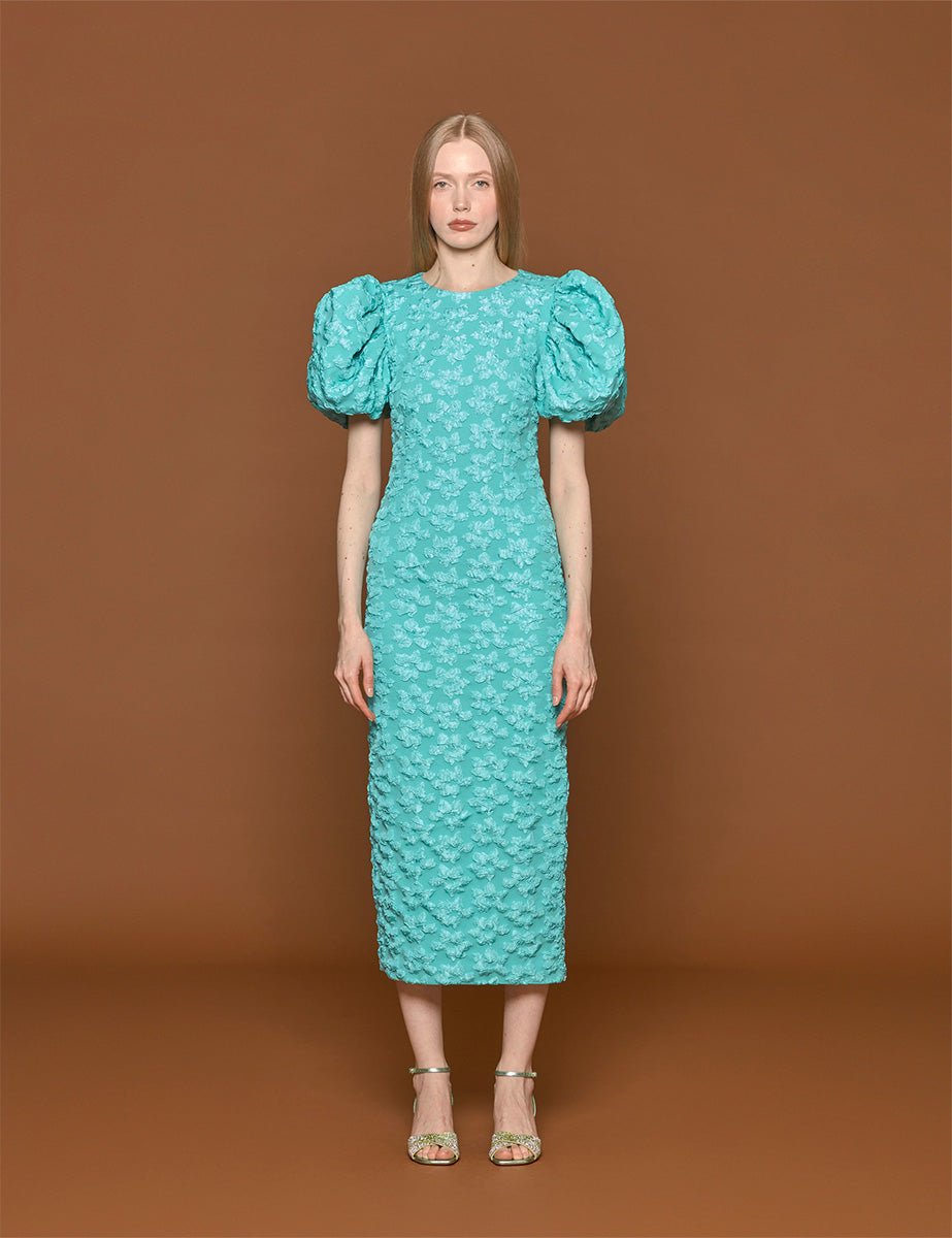 abito midi 3d jacquard blu turquoise - rotate - abito