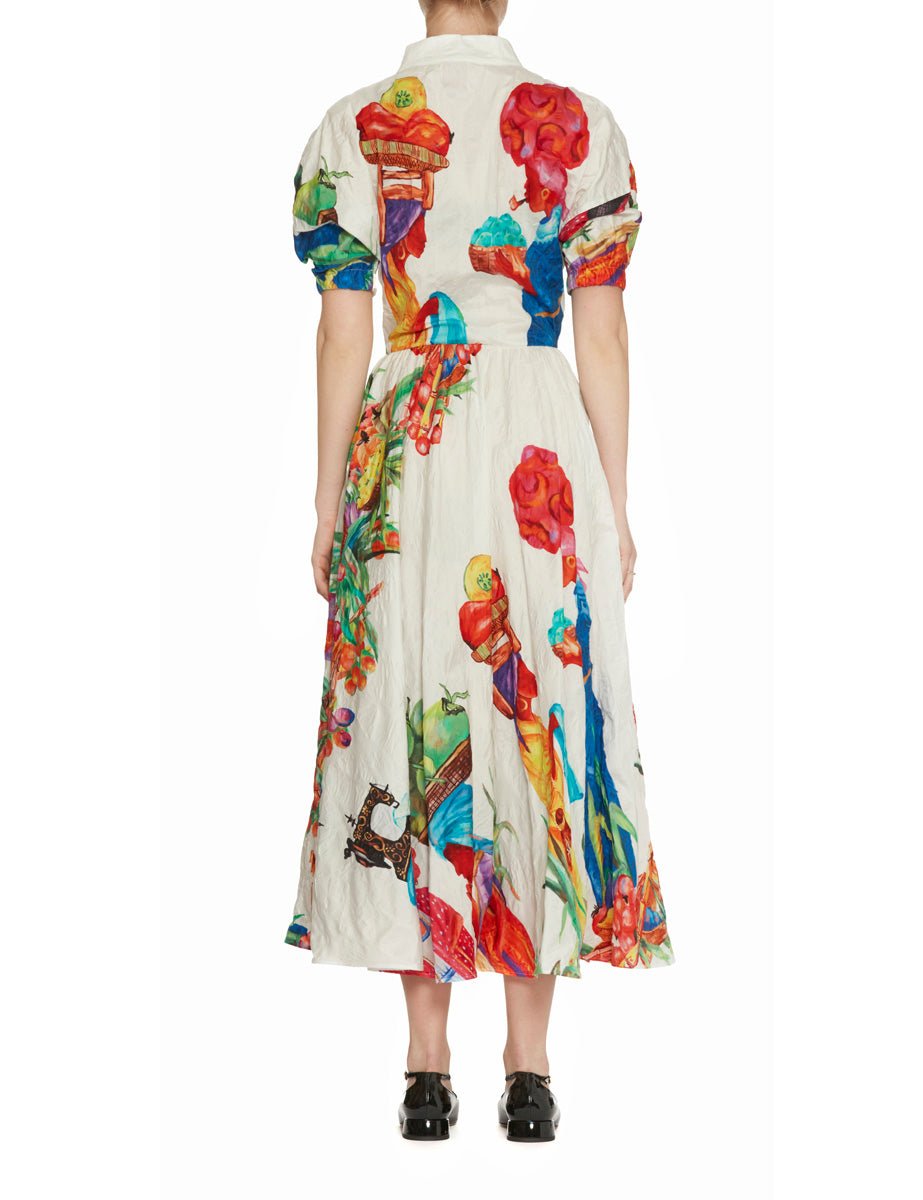 abito midi chemisier bianco fantasia - stella jean - abito