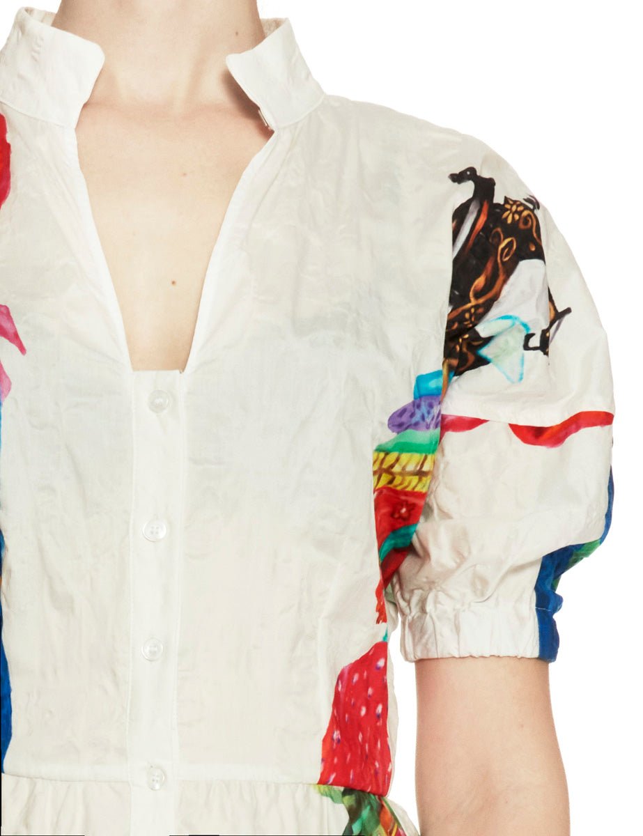 abito midi chemisier bianco fantasia - stella jean - abito