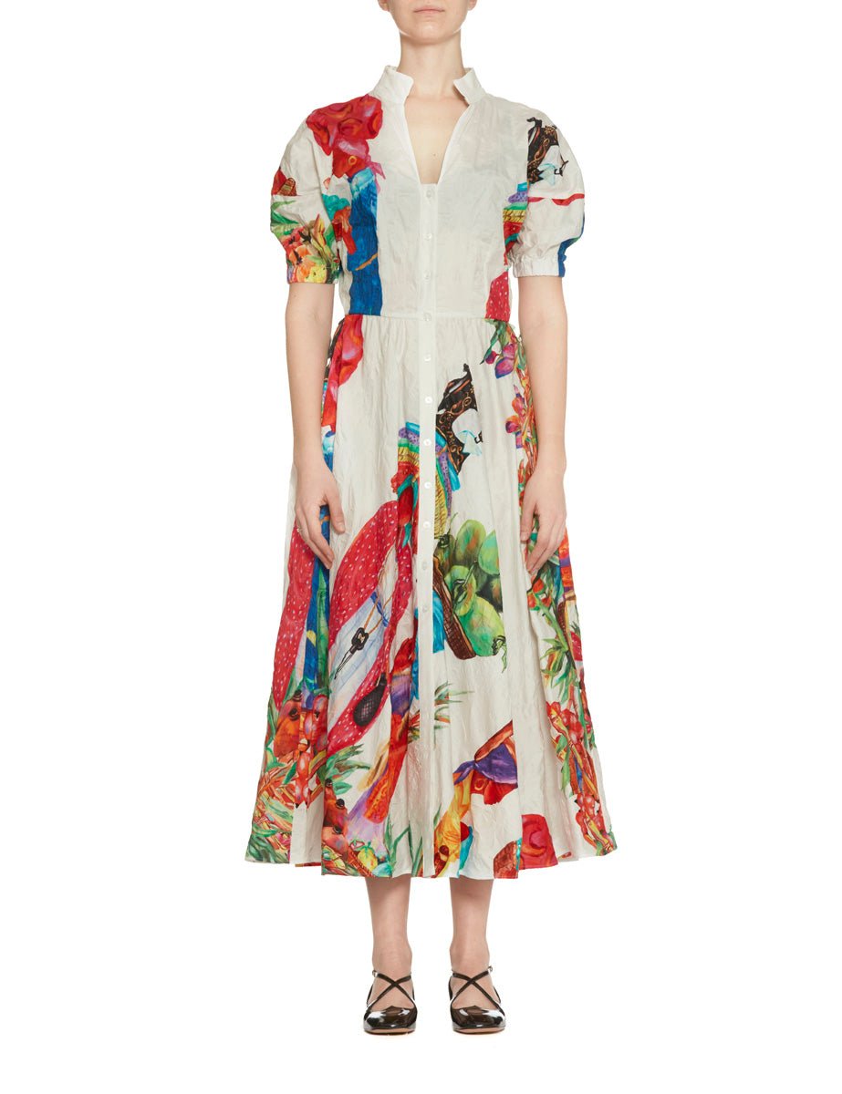 abito midi chemisier bianco fantasia - stella jean - abito