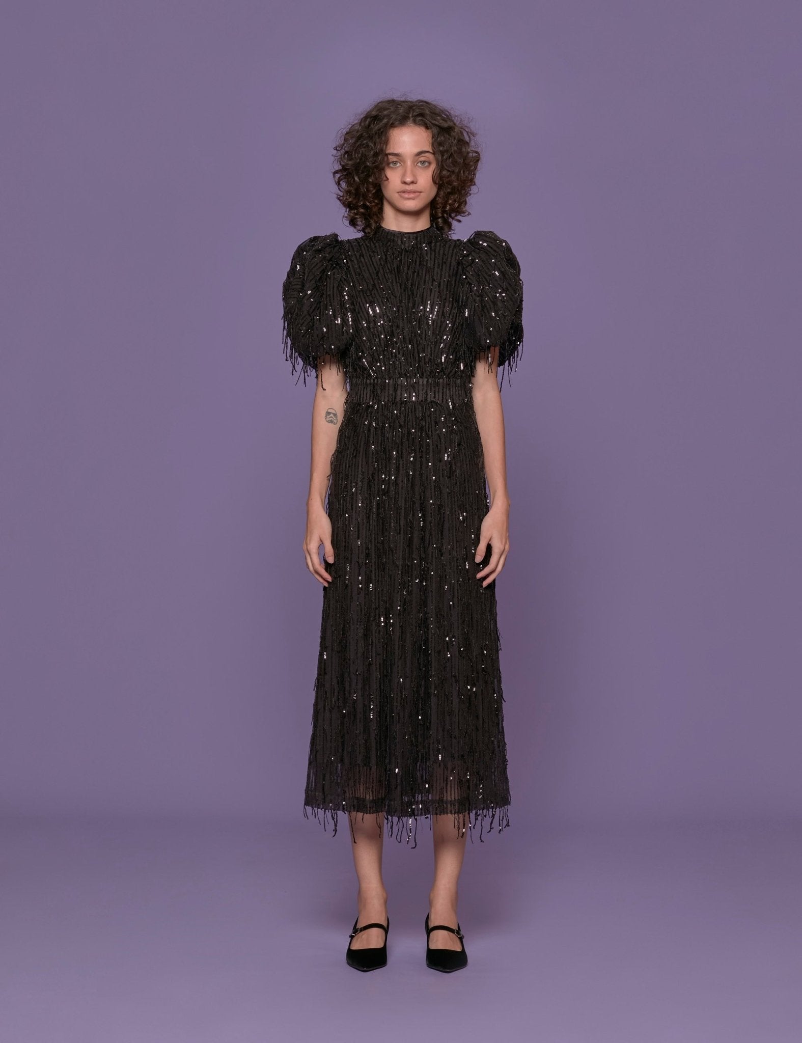 abito midi frange nero - rotate - abito