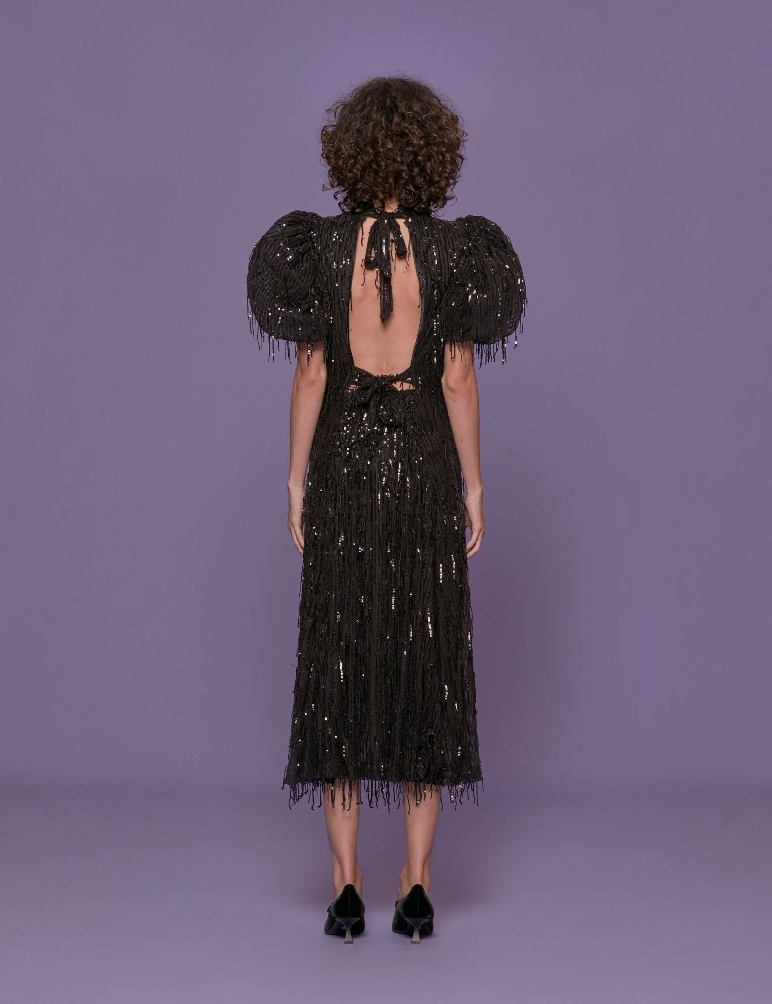 abito midi frange nero - rotate - abito