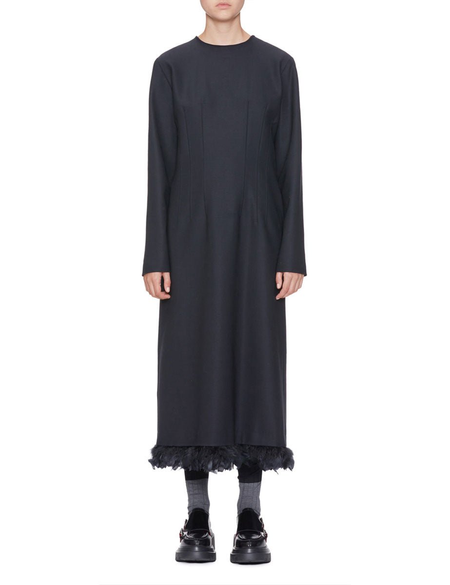 abito midi piume blu melange - plan c - abito