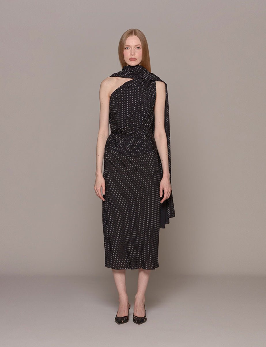 abito monospalla crepe nero pois cipria - n21 alessandro dell'acqua - abito