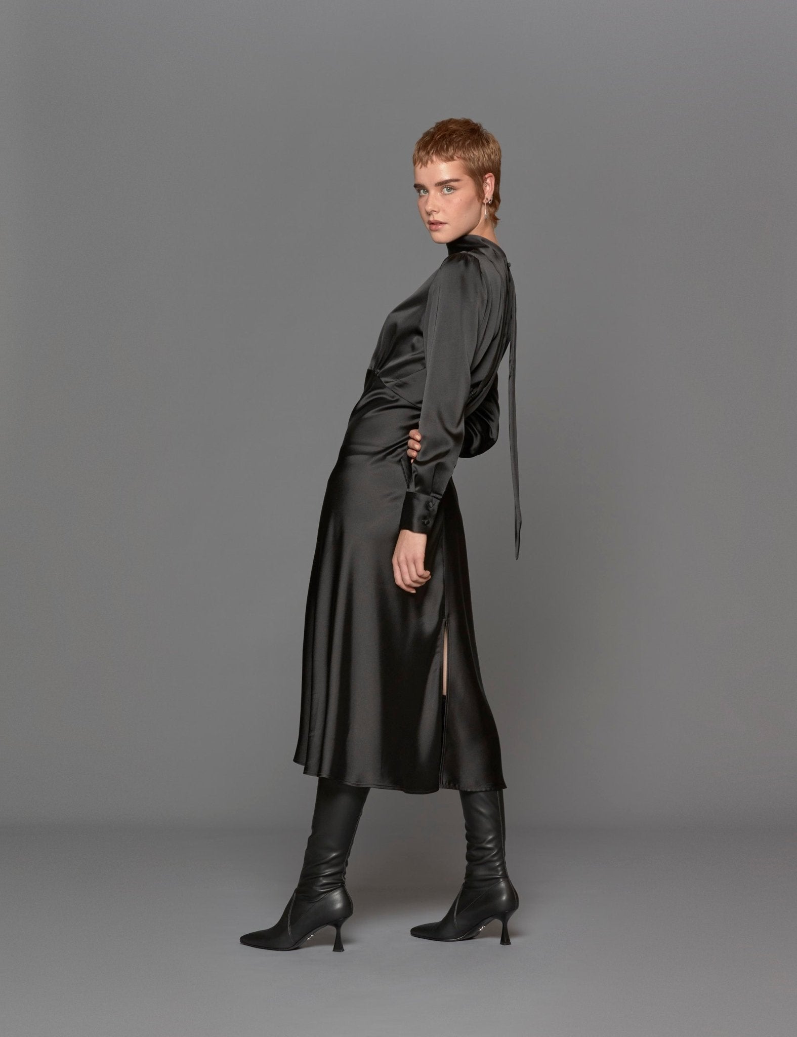 abito raso fiocco nero - blufrida - abito