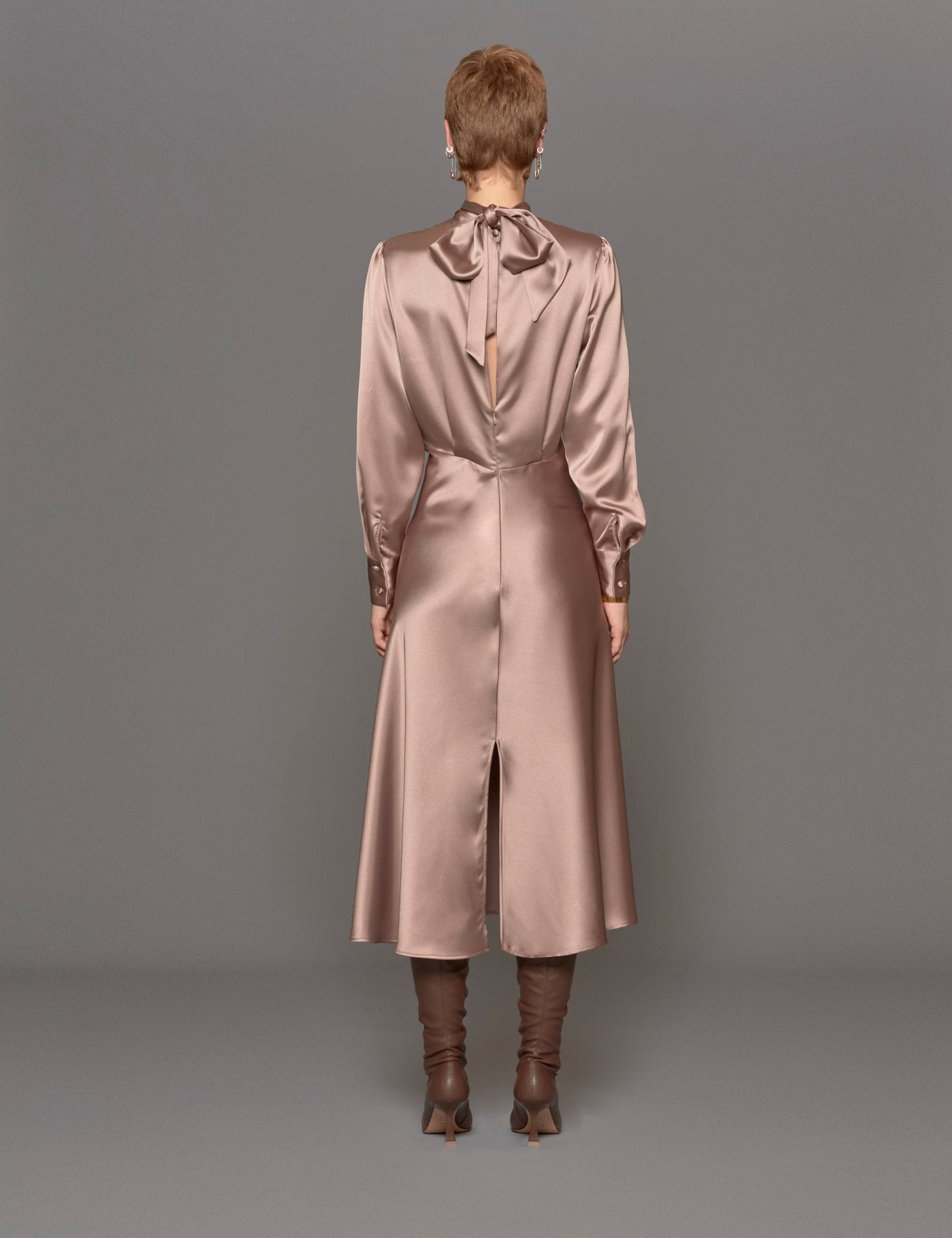 abito raso fiocco taupe - blufrida - abito