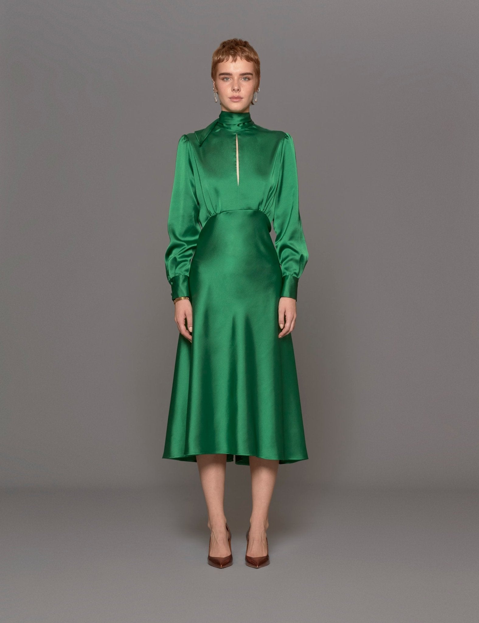 abito raso fiocco verde - blufrida - abito