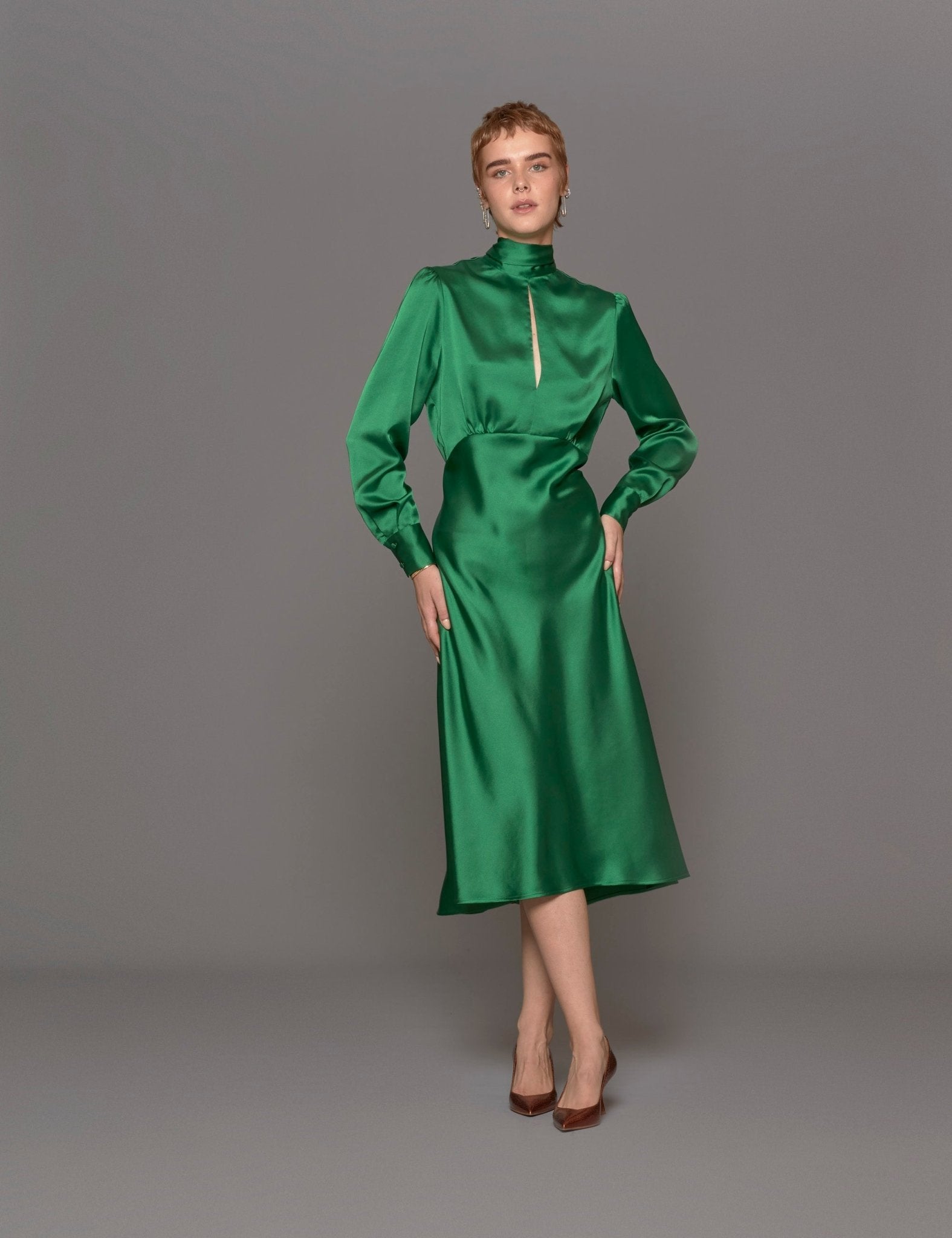 abito raso fiocco verde - blufrida - abito