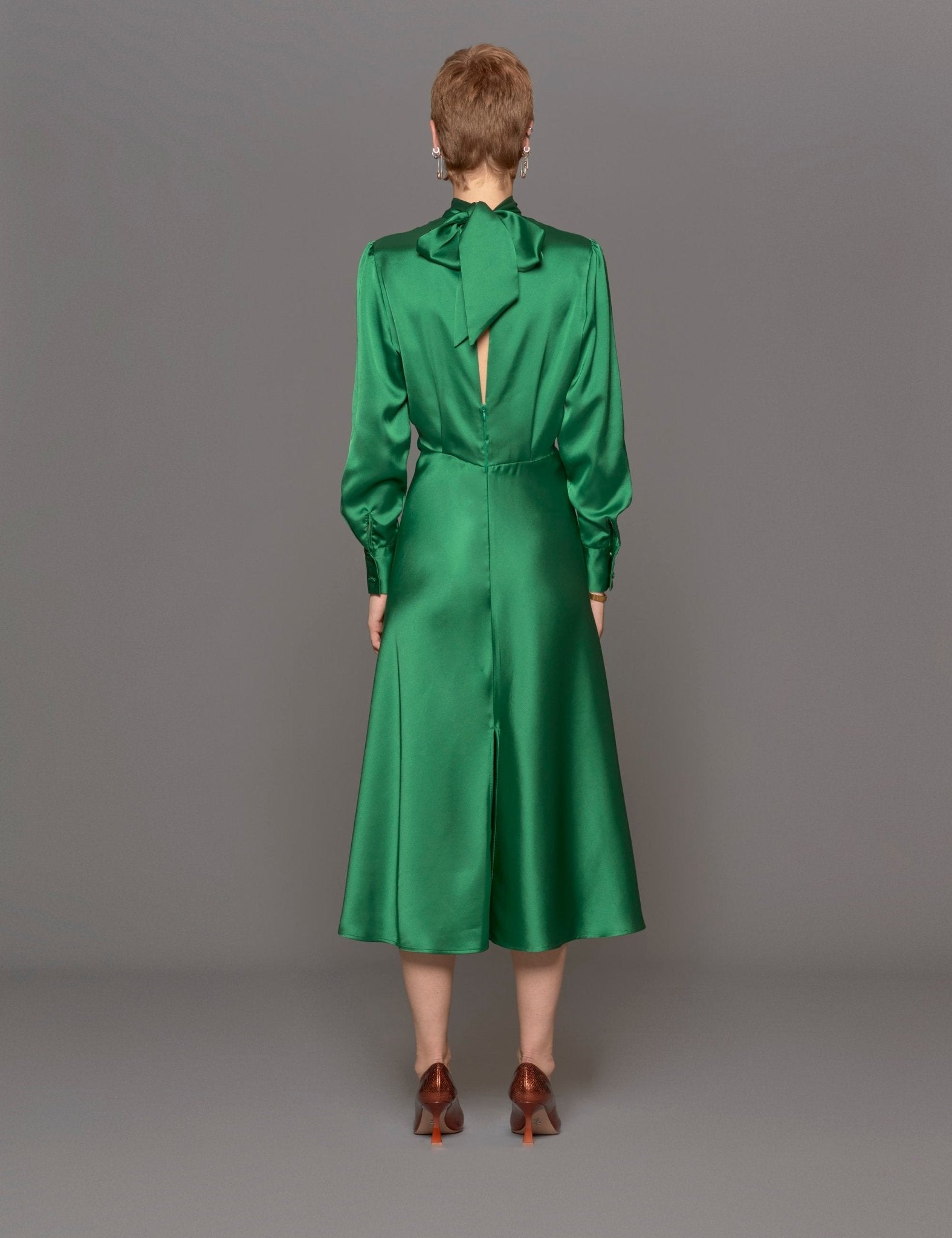 abito raso fiocco verde - blufrida - abito