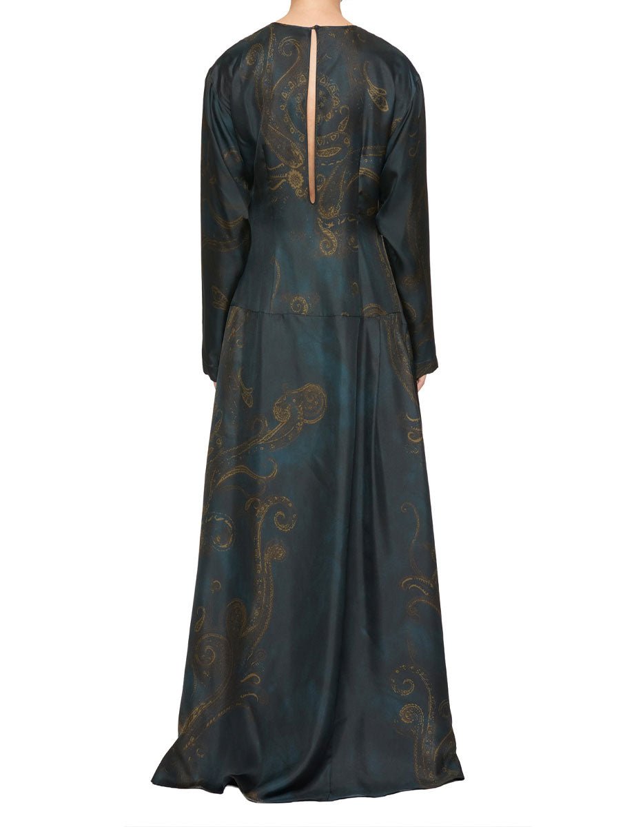 abito seta lungo paisley fantasia - co.go - abito
