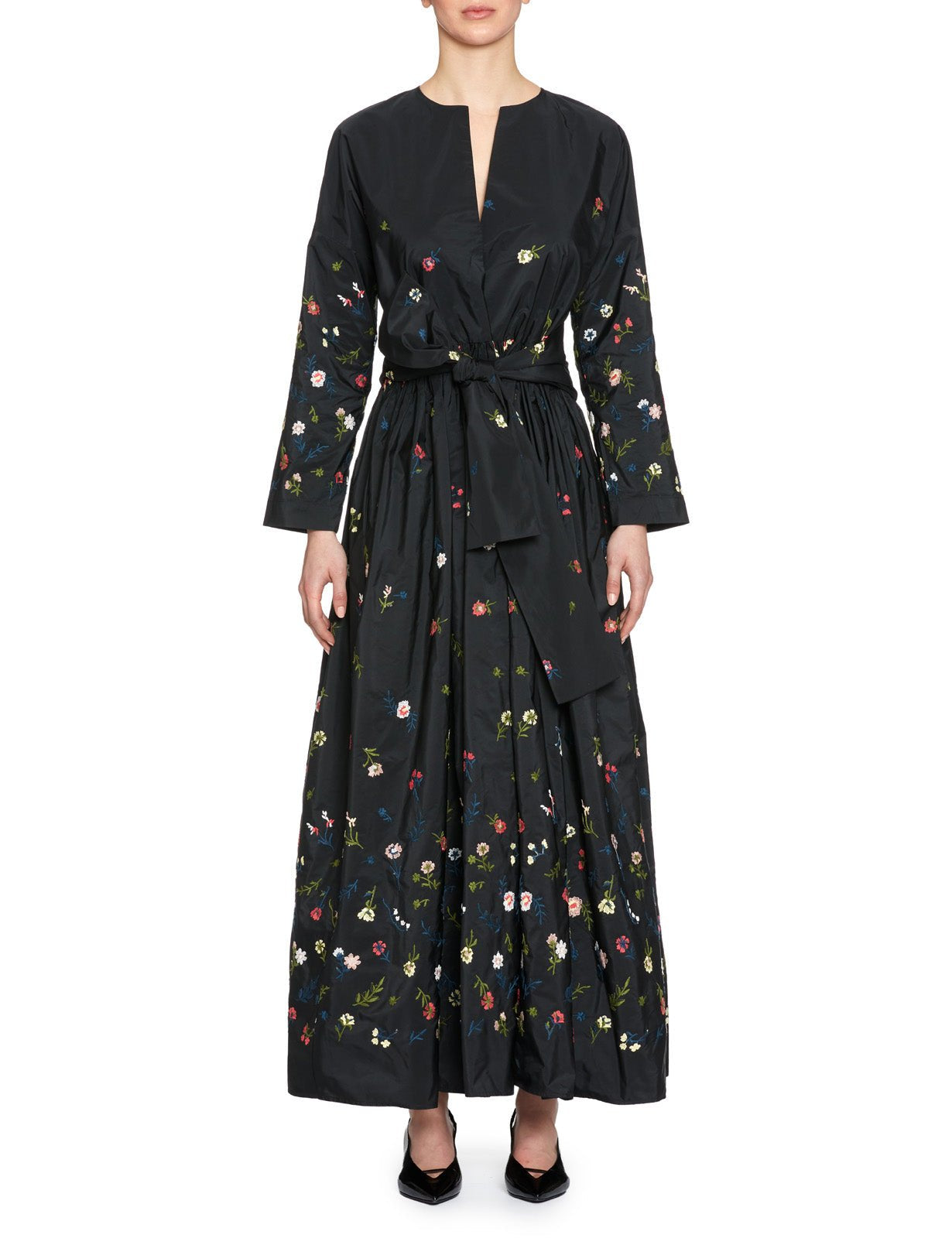abito taffeta ricamo fiori blu black - co.go - abito
