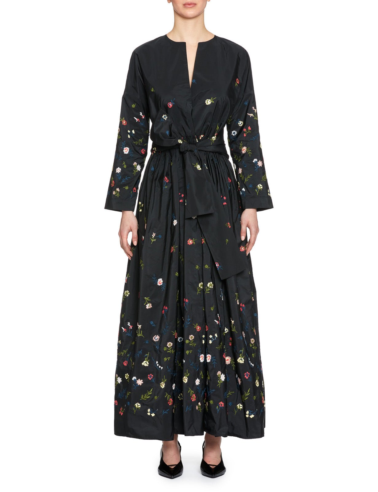 abito taffeta ricamo fiori blu black - co.go - abito