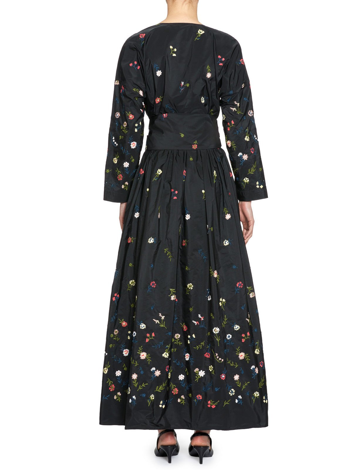 abito taffeta ricamo fiori blu black - co.go - abito