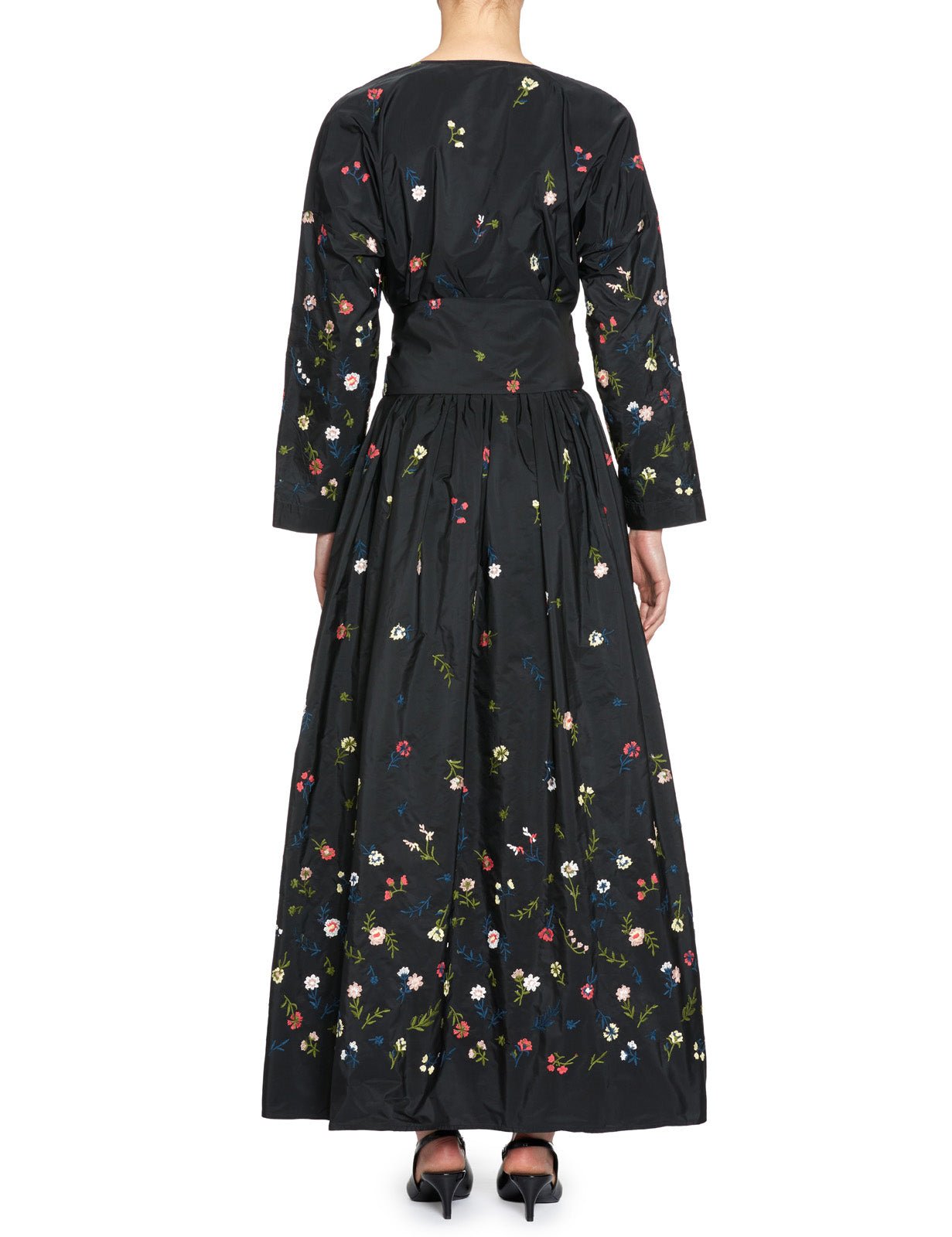 abito taffeta ricamo fiori blu black - co.go - abito