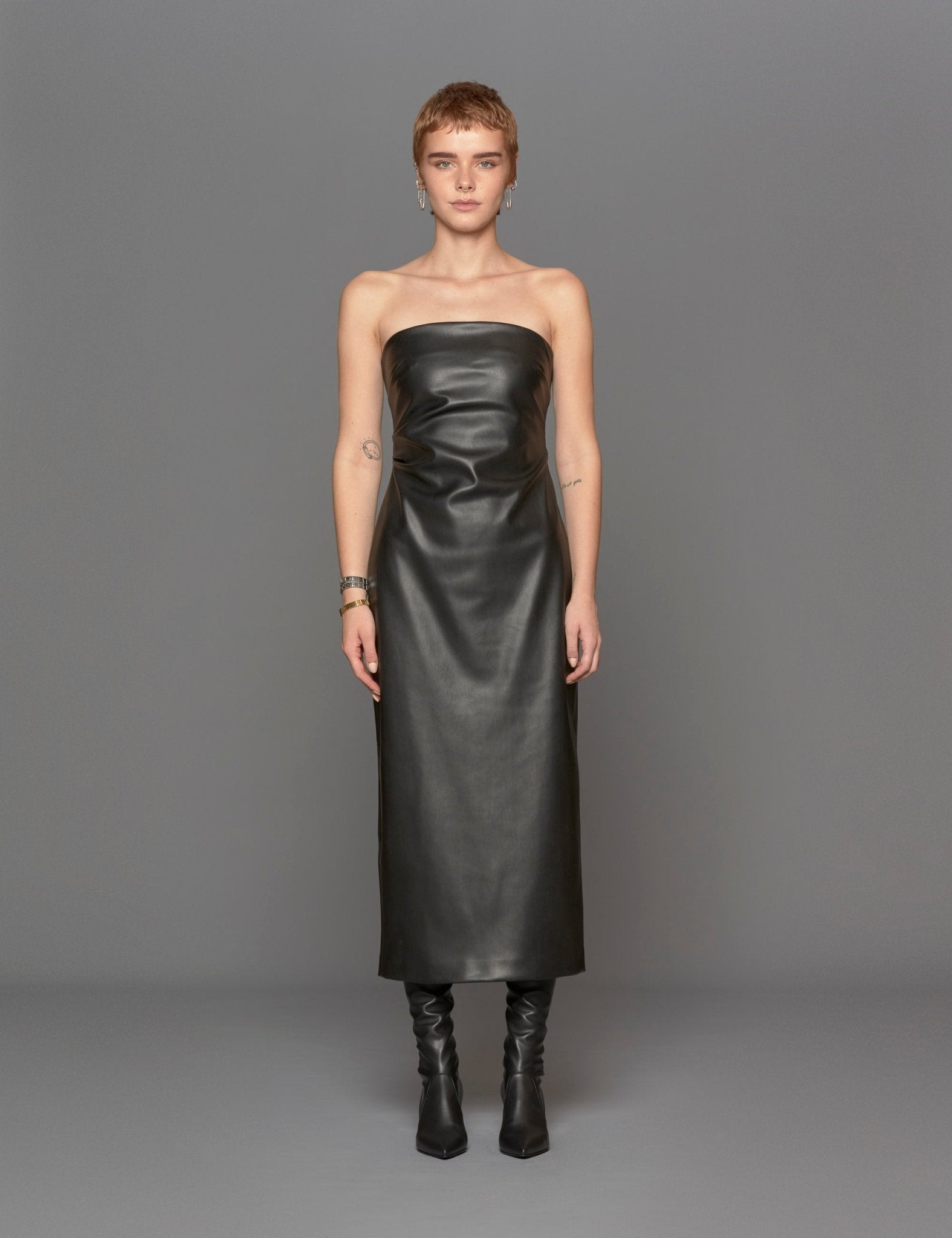 abito tubino bustier ecopelle nero - blufrida - abito