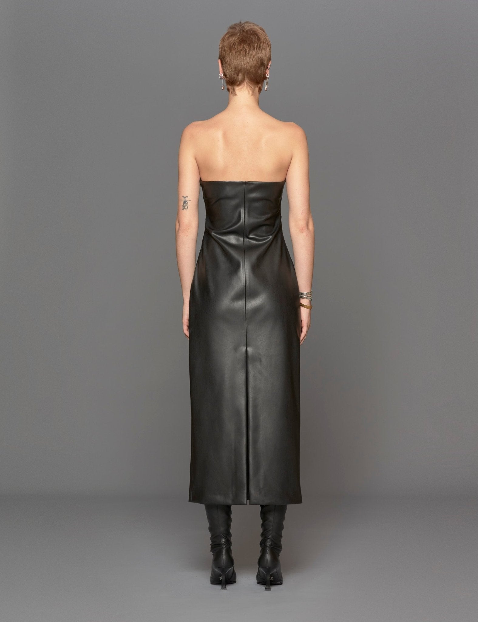 abito tubino bustier ecopelle nero - blufrida - abito