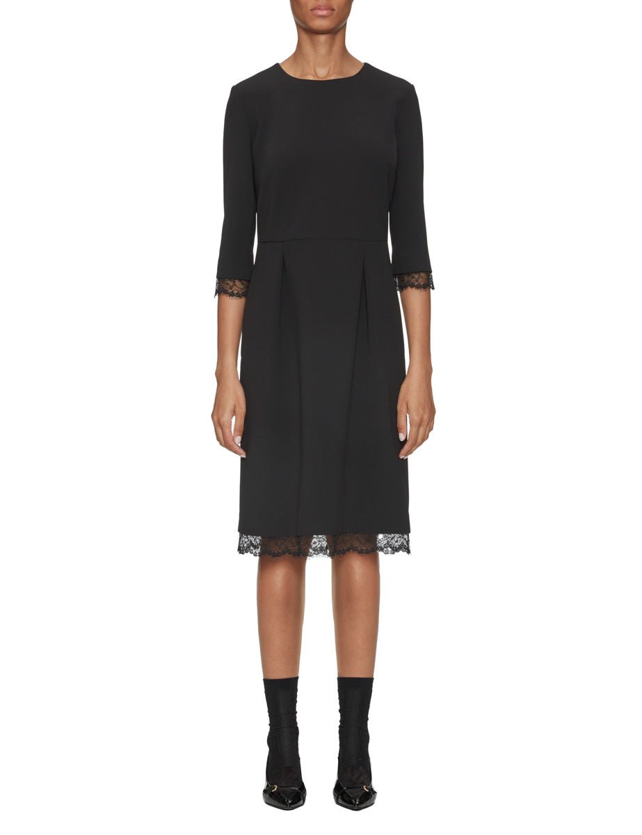 abito tubino doppio crepe pizzo nero - blufrida - abito