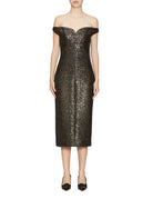 abito tubino paillettes scollo cuore bronzo - blufrida - abito