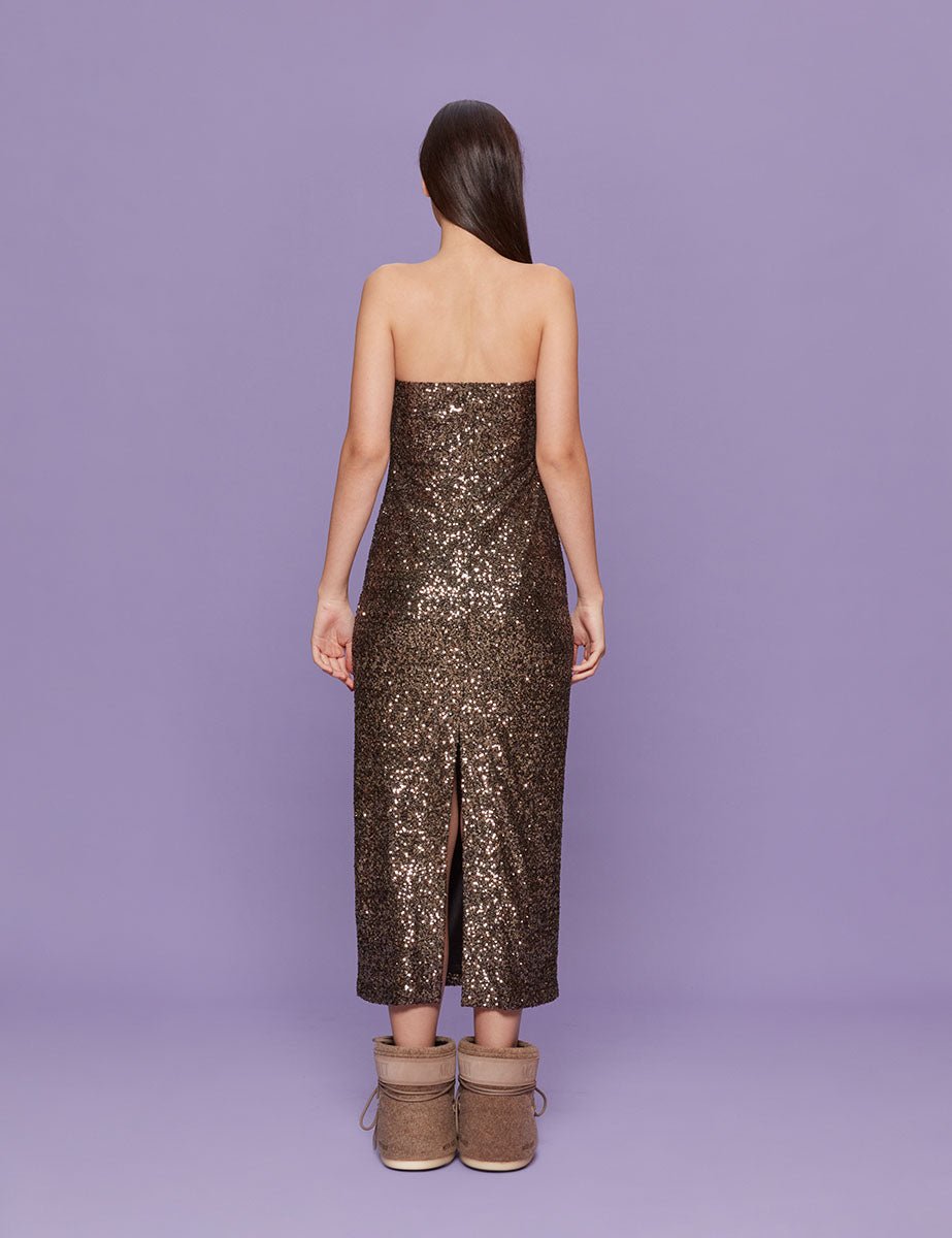 abito tubino paillettes taupe - blufrida - abito