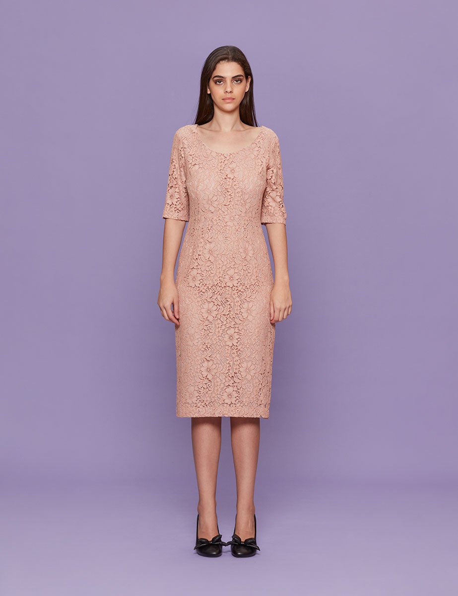 abito tubino pizzo rosa polvere - blufrida - abito