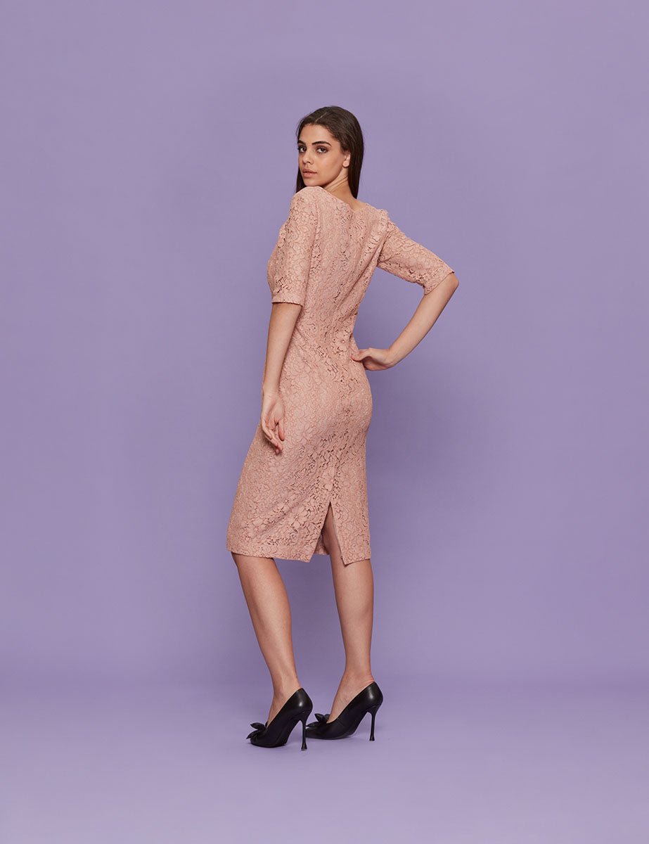 abito tubino pizzo rosa polvere - blufrida - abito