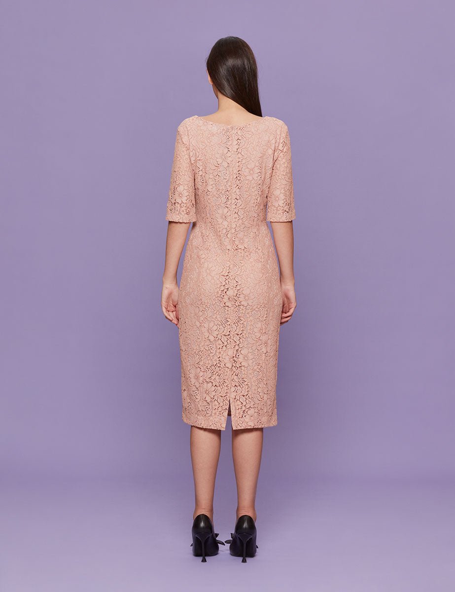 abito tubino pizzo rosa polvere - blufrida - abito